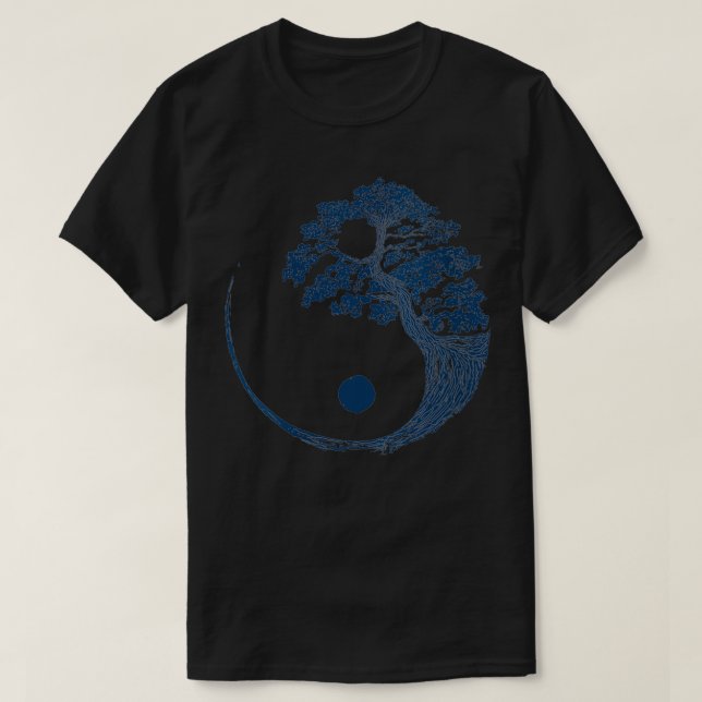 Womens Yin Yang Blue Bonsai Träd japansk buddhist T Shirt (Design framsida)