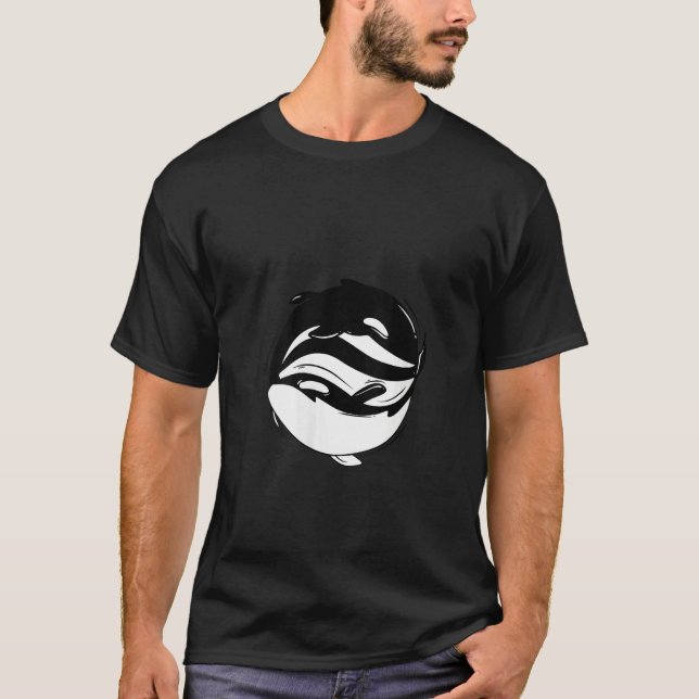 Womens Yin Yang Killer Whale Orca V Neck T Shirt (Framsida)