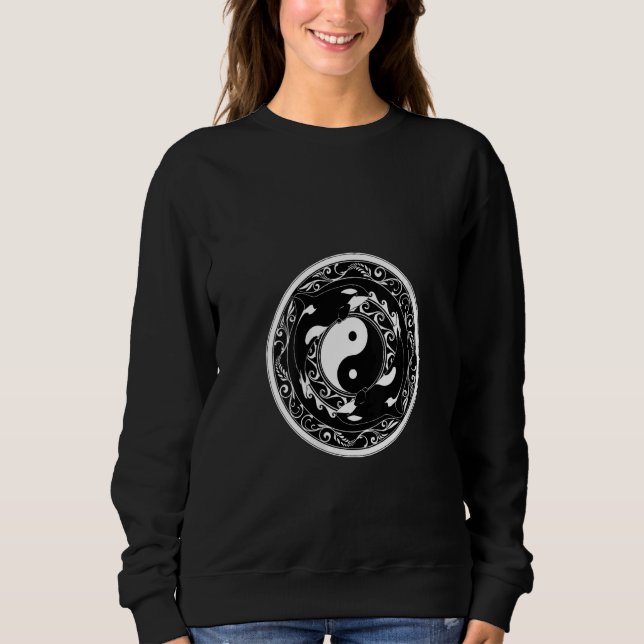 Womens Yin Yang Orcas V Neck T Shirt (Framsida)