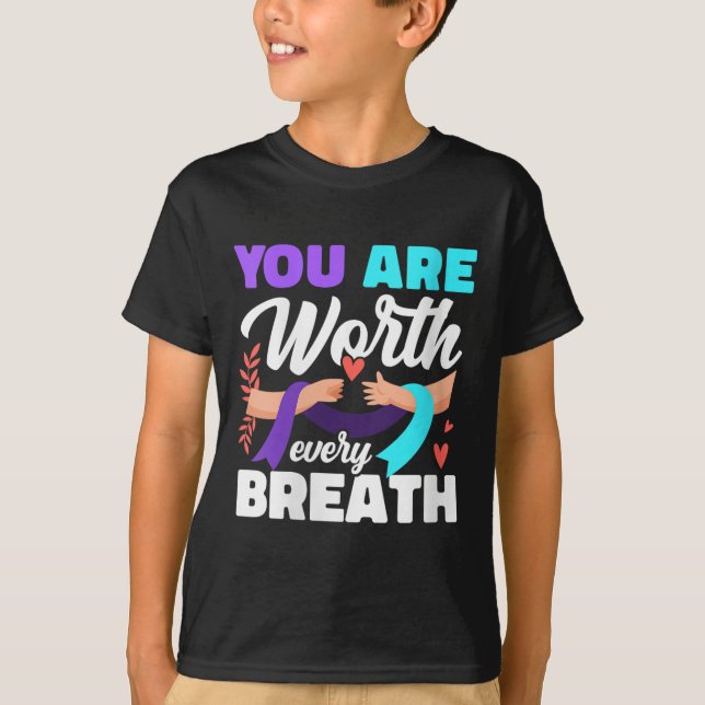 Womens You Are Worth Every Breath Depression Aware T Shirt (Framsida)
