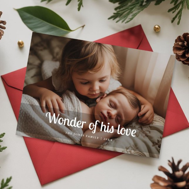 Wonder of His Love baby Family Christmas Card Julkort (Skapare uppladdad)