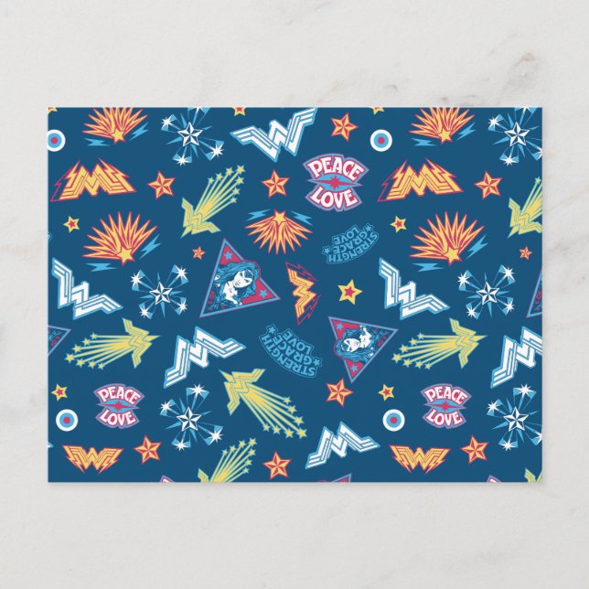 Wonder Woman Icons & Phrases Pattern Vykort (Framsida)