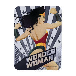 Wonder Woman Retro City Sunburst and Stars Magnet