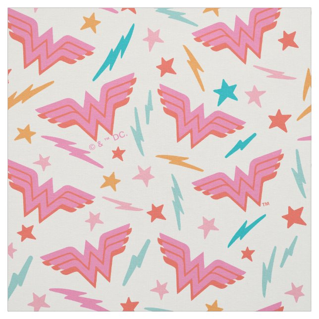 Wonder Woman Rosa Logotyp och Blixtmönster Tyg (Provkarta)