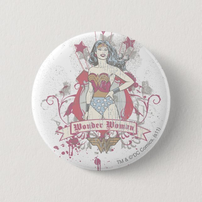 Wonder Woman Skjutande Stjärnor Knapp (Framsida)