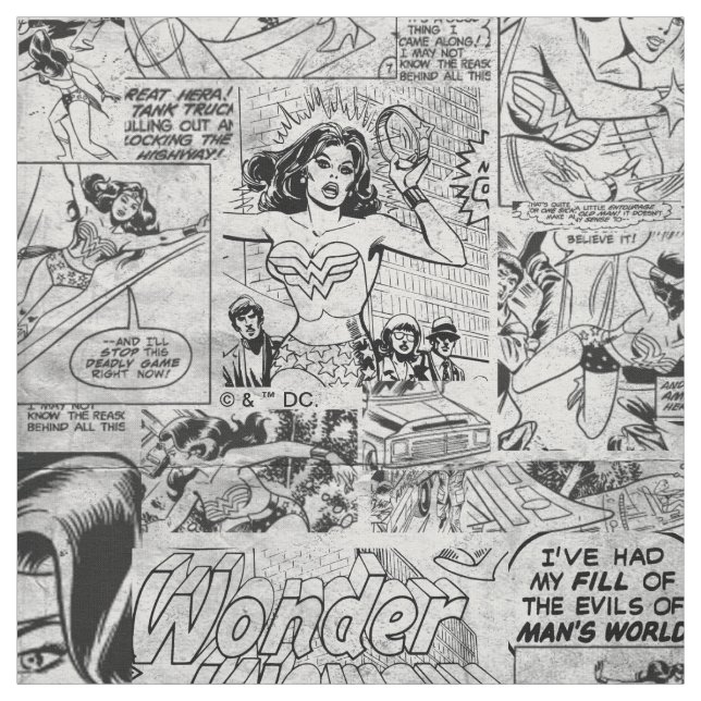 Wonder Woman Vintage Serieteckning Mönster Tyg (Provkarta)