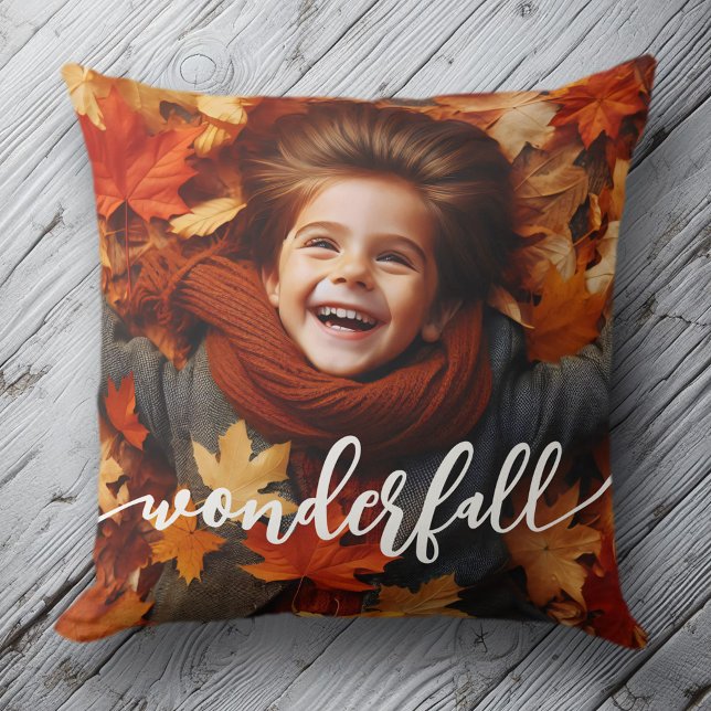 Wonderfall Autumn Höst löv Anpassningsbar Photo Kudde (Wonderfall Autumn Fall Leaves Custom Photo Throw Pillow Cover Photo)