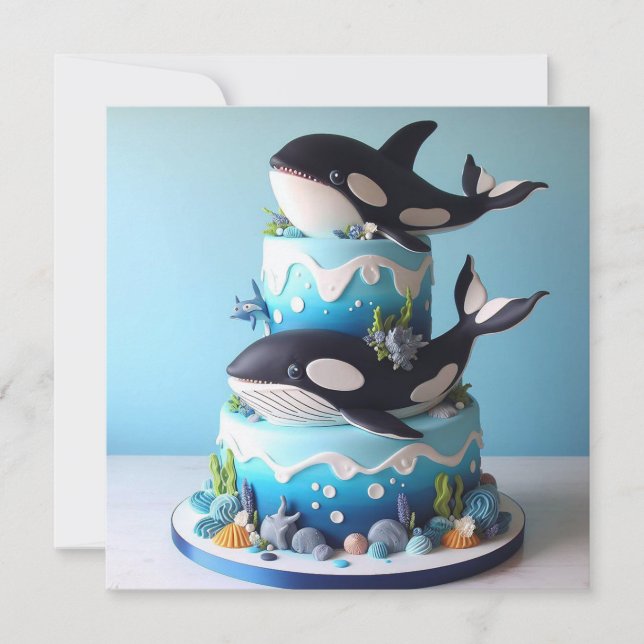 WONDERFUL BLACK & WHITE ORCA WHALE BIRTHDAY CAKE KORT (Framsida)