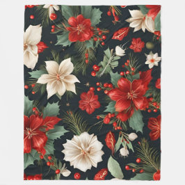 Wonderful Christmas Amaryllis, Poinsettia, Holly Fleecefilt