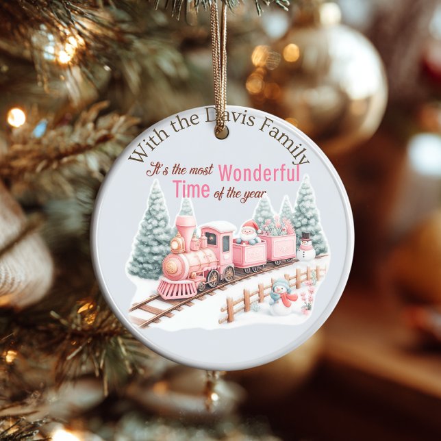 Wonderful Christmas  Julgransprydnad Keramik (Customize this cute pink Wonderful Christmas ornament. )