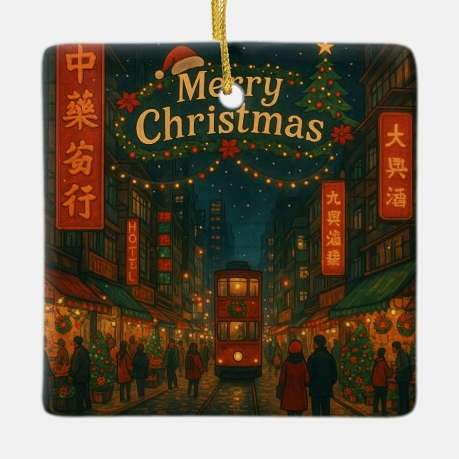 Wonderful Hong Kong Christmas streets Julgransprydnad Keramik (Framsida)