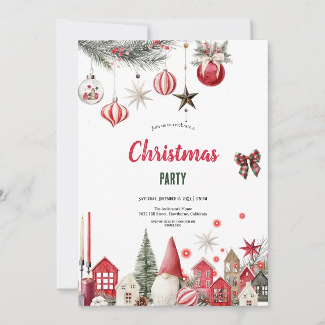 WONDERFUL RED AND GREEN CHRISTMAS PARTY INVITATION INBJUDNINGAR (Framsida)