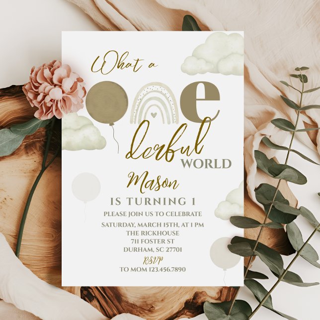 Wonderful World Neutral First Birthday Invitation Inbjudningar (Skapare uppladdad)
