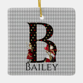 Wonderland Alice & Queen of Hearts Brev B Julgransprydnad Keramik