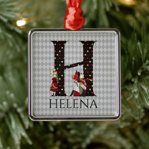 Wonderland Alice & Queen of Hearts Brev H Julgransprydnad Metall