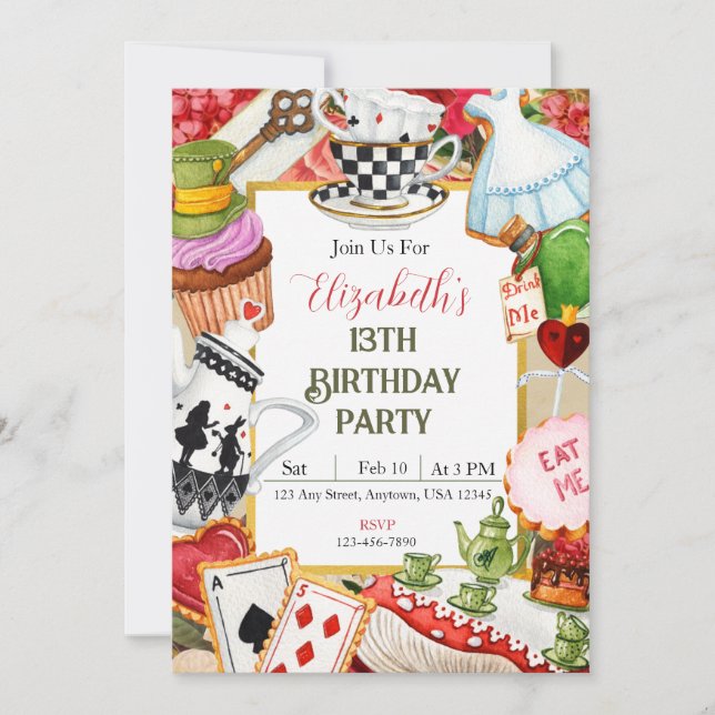 Wonderland Birthday Inbjudan (Framsida)