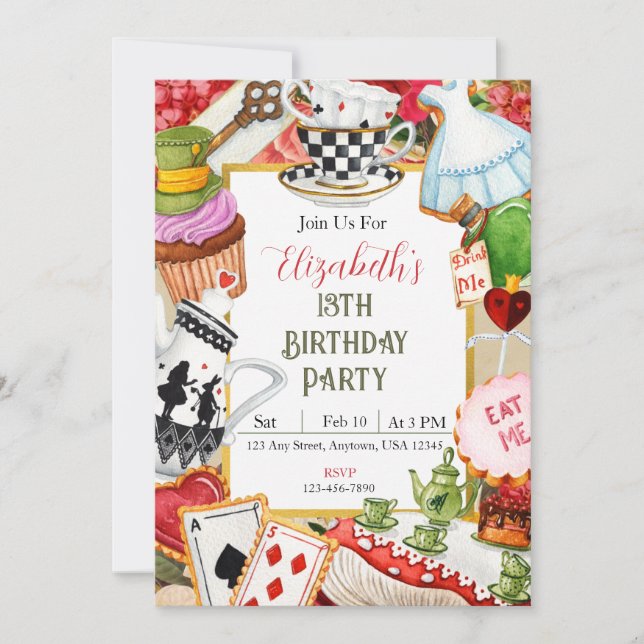 Wonderland Birthday Inbjudan (Framsida)