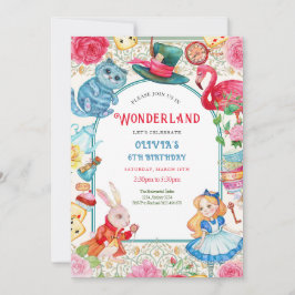 Wonderland Birthday-inbjudan Tack Kort