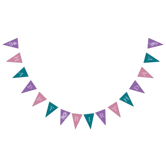 Wonderland Birthday Lila Rosa Teal Bunting Vimplar (Alla)