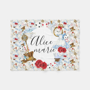 Wonderland Blue, Red & Guld Alice Namn Fleecefilt