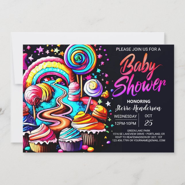 Wonderland Candyland Anpassningsbar Baby Shower Inbjudningar (Framsida)