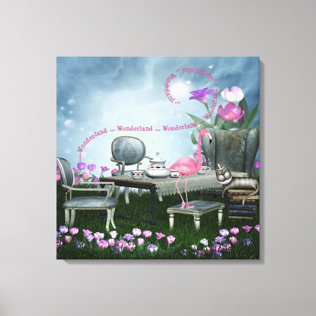 Wonderland Flamingo & Cheshire Cat Canvas (Framsida)