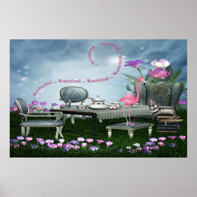 Wonderland Flamingo & Cheshire Cat Poster (Framsidan)
