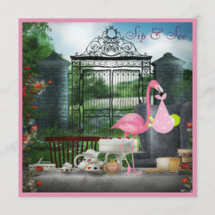 Wonderland Flamingo Sip och See Girl Baby Shower Inbjudningar