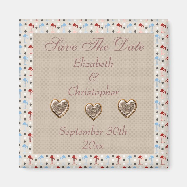 Wonderland Flamingos Save Date Bröllop Magnet (Framsidan)