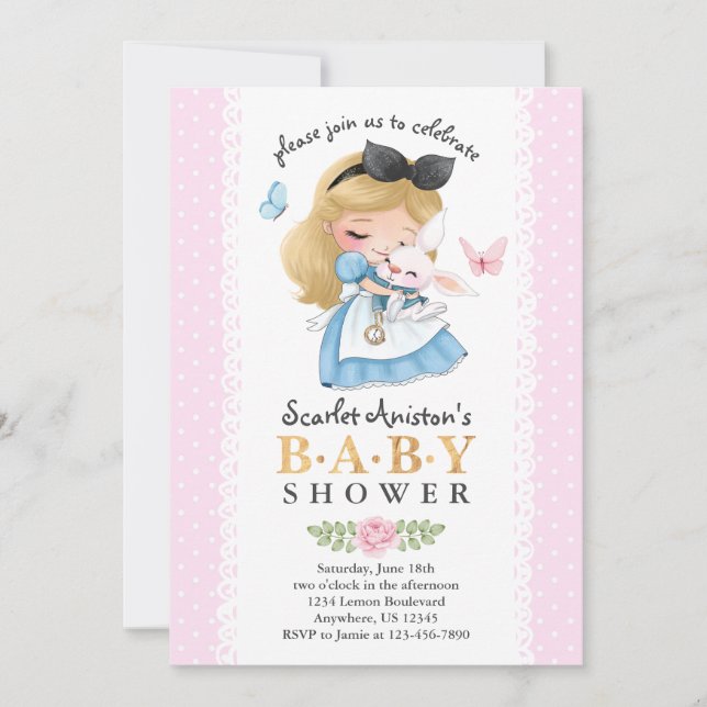 Wonderland Girl Baby Shower Inbjudningar (Framsida)
