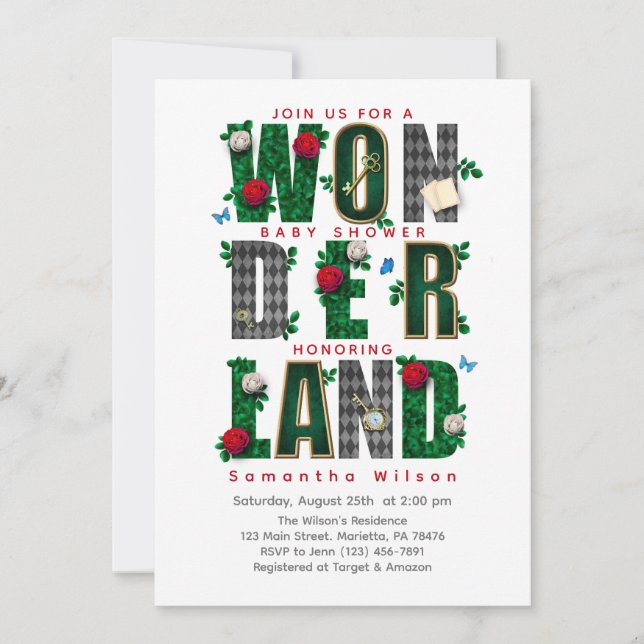 Wonderland I Tea Party Baby Shower Inbjudningar (Framsida)