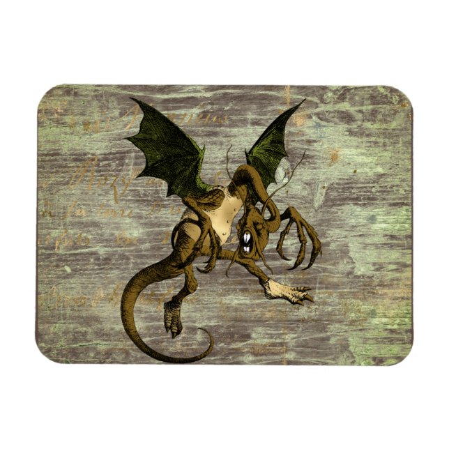Wonderland Jabberwocky on Distress Wood Magnet (Horisontell)