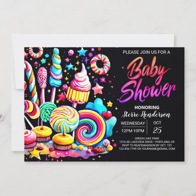 Wonderland Lollipop Baby Shower Inbjudningar (Framsida)