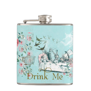 Wonderland Mad Tea Party Aqua Rosa Flask Fickplunta