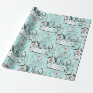 Wonderland Mad Tea Party Aqua Rosa Wrapping Papper Presentpapper
