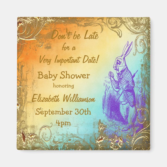 Wonderland Rabbit Save Date Baby Shower Magnet (Framsidan)