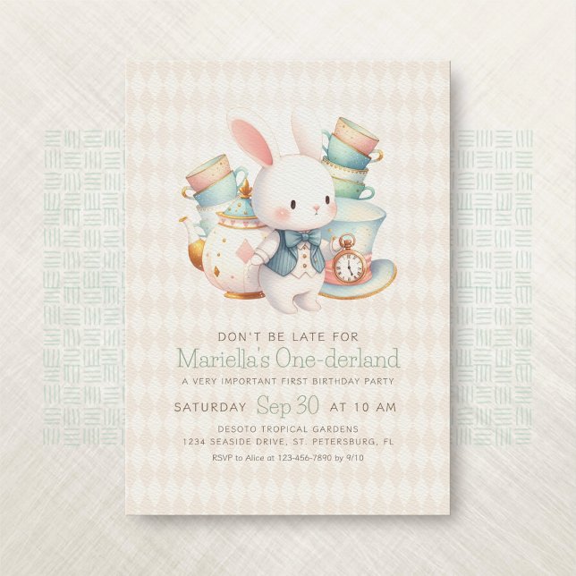 Wonderland Rabbit Tea Party 1:a födelsedagen Inbjudningar (Skapare uppladdad)