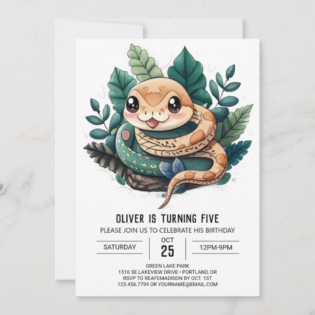 Wonderland Reptile Äventyr Birthday Inbjudningar (Framsida)