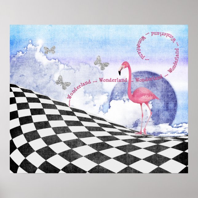 Wonderland Rosa Flamingo Fantasy Art Poster (Framsidan)