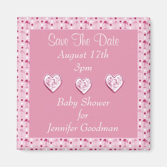 Wonderland Rosa Flamingos Save Date Baby Magnet (Framsidan)