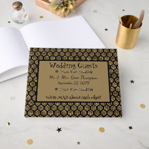 Wonderland Stollig Black, Guld Bröllop Guestbook Gästböcker