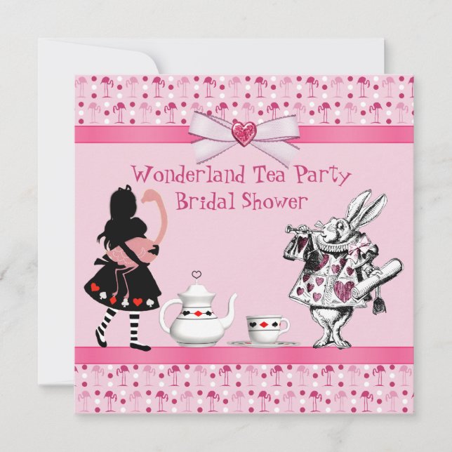 Wonderland Tea Party Rosa Flamingos Möhippa Inbjudningar (Framsida)