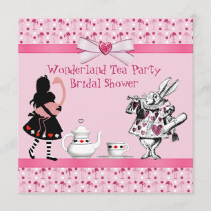 Wonderland Tea Party Rosa Flamingos Möhippa Inbjudningar