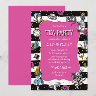 Wonderland Tea Party Shock rosa Inbjudningar