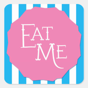 Wonderland Whimsical Mad Tea Party EAT ME-klisterm Fyrkantigt Klistermärke