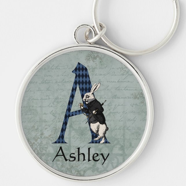 Wonderland White Rabbit Brev A Rund Silverfärgad Nyckelring (Framsidan)
