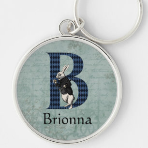 Wonderland White Rabbit Brev B Keychain Rund Silverfärgad Nyckelring