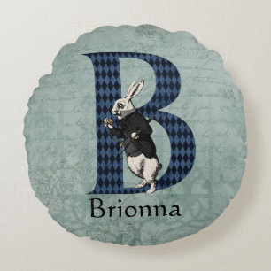 Wonderland White Rabbit Brev B Round Pillow Rund Kudde