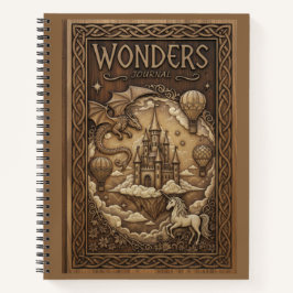 Wonders Journal Fantasy Dragon Unicorn Wood Carved