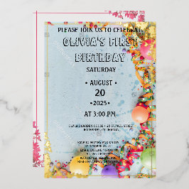 WONEderful Rosa Blommigt 1:a födelsedagsinbjudan